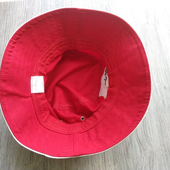 Vintage Blue Jays Bucket Hat Baseball Honda Spellout Red Cap Summer Beach - Picture 5 of 6